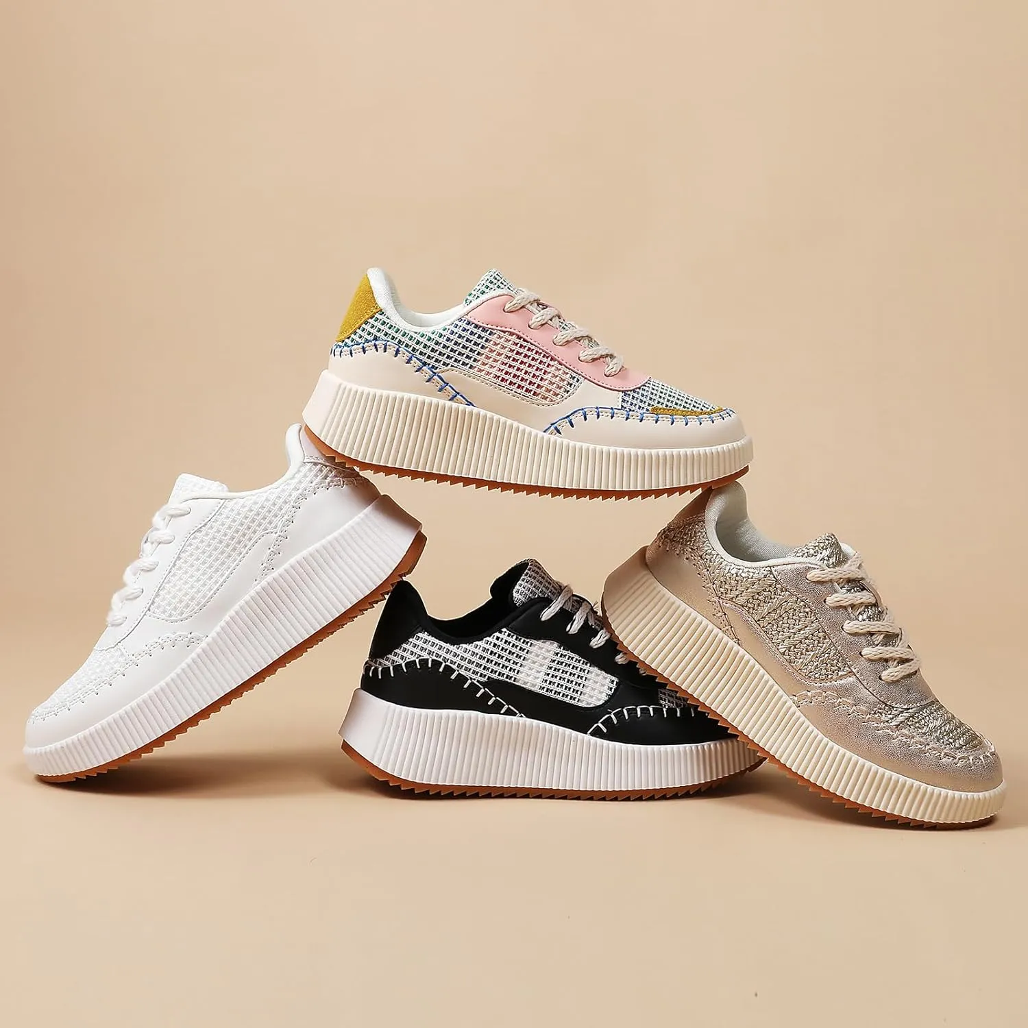 CERYTHRINA Platform Sneakers Women Fashion Shoes: 2.2 Inches - Chunky Braided Walking Shoes