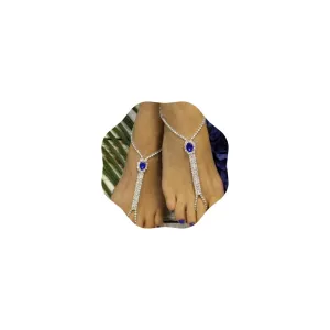 Chargances Boho Crystal Foot Chain with Toe Ring Blue Rhinestone Barefoot Sandals Ankle Bracelet Beach Wedding Tennis Ankle Chain Jewelry for Women(1 Pair) (Blue)