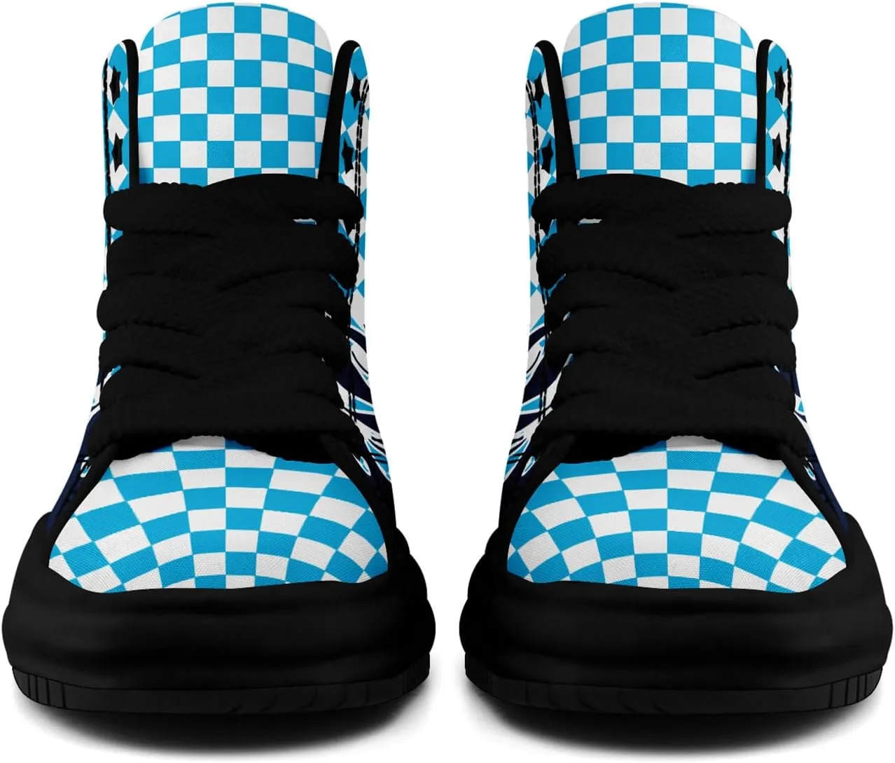 Checkered Flame High-Top Platform Sneakers, Custom Chunky Elevated Canvas Trainers for Streetwear Race Casual Footwear