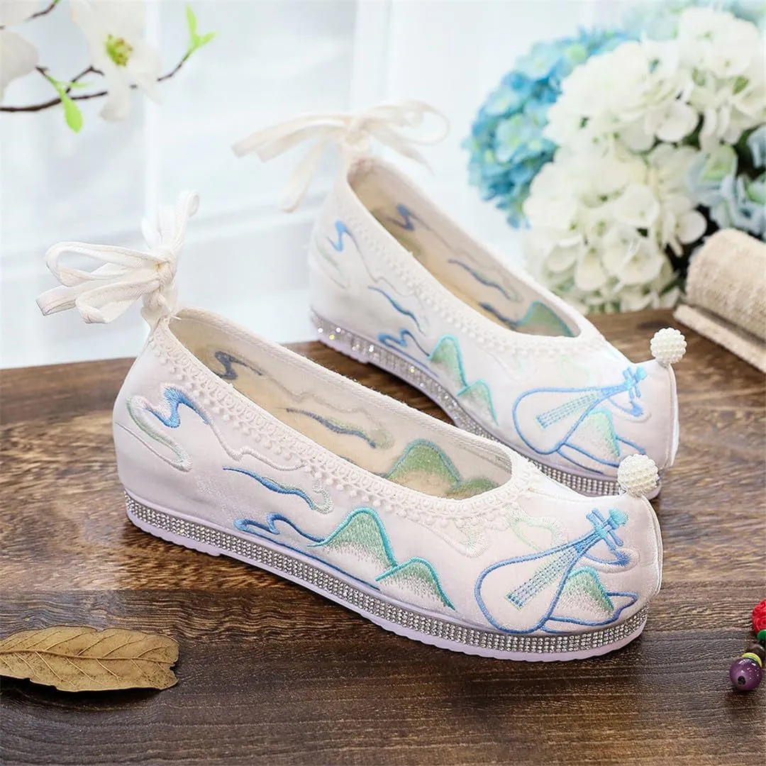 Chinese Lute Embroidered Women Vintage Cotton Fabric Hanfu Platform Shoes Elegant Ladies Casual Sneakers