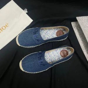 CHLOÉ DENIM IN NAVY COLORFUL LOAFER BLUE AND WOVEN Quick resolution Affordable luxury RAFFIA