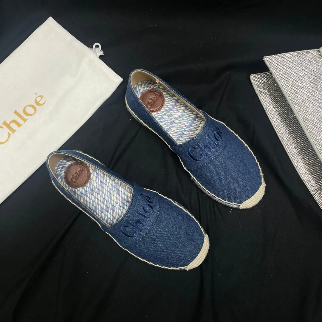 CHLOÉ DENIM IN NAVY COLORFUL LOAFER BLUE AND WOVEN Quick resolution Affordable luxury RAFFIA