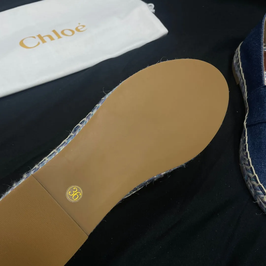 CHLOÉ DENIM IN NAVY COLORFUL LOAFER BLUE AND WOVEN Quick resolution Affordable luxury RAFFIA