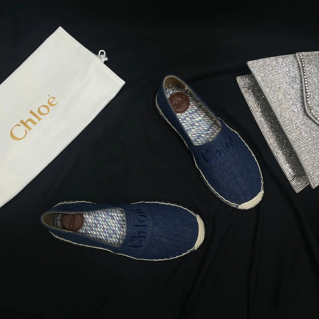 CHLOÉ DENIM IN NAVY COLORFUL LOAFER BLUE AND WOVEN Quick resolution Affordable luxury RAFFIA