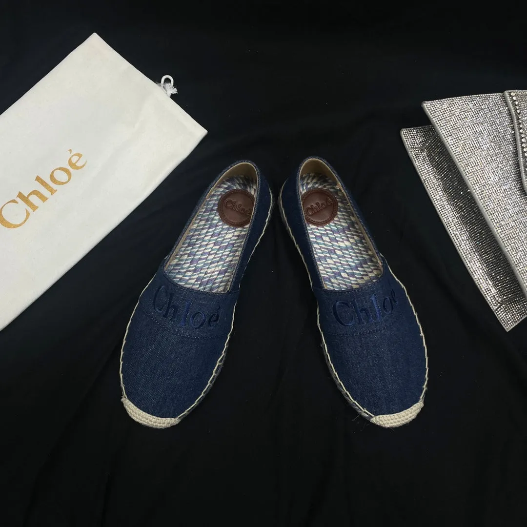 CHLOÉ DENIM IN NAVY COLORFUL LOAFER BLUE AND WOVEN Quick resolution Affordable luxury RAFFIA