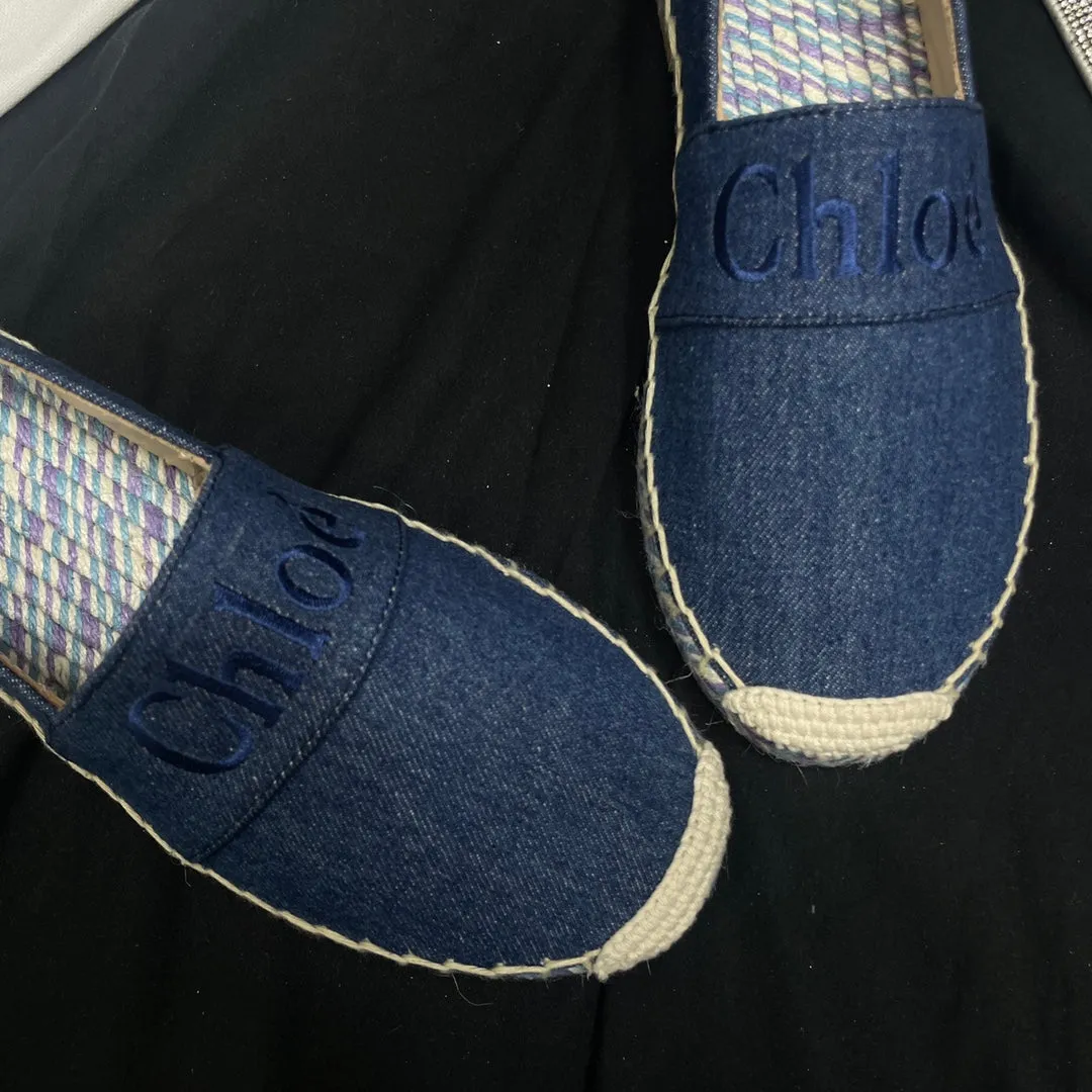 CHLOÉ DENIM IN NAVY COLORFUL LOAFER BLUE AND WOVEN Quick resolution Affordable luxury RAFFIA
