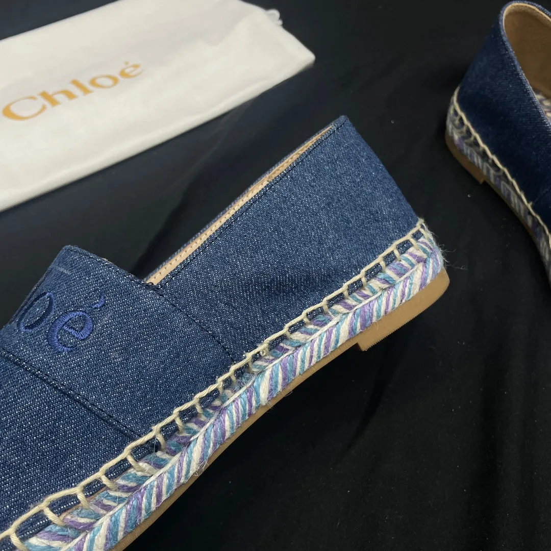 CHLOÉ DENIM IN NAVY COLORFUL LOAFER BLUE AND WOVEN Quick resolution Affordable luxury RAFFIA