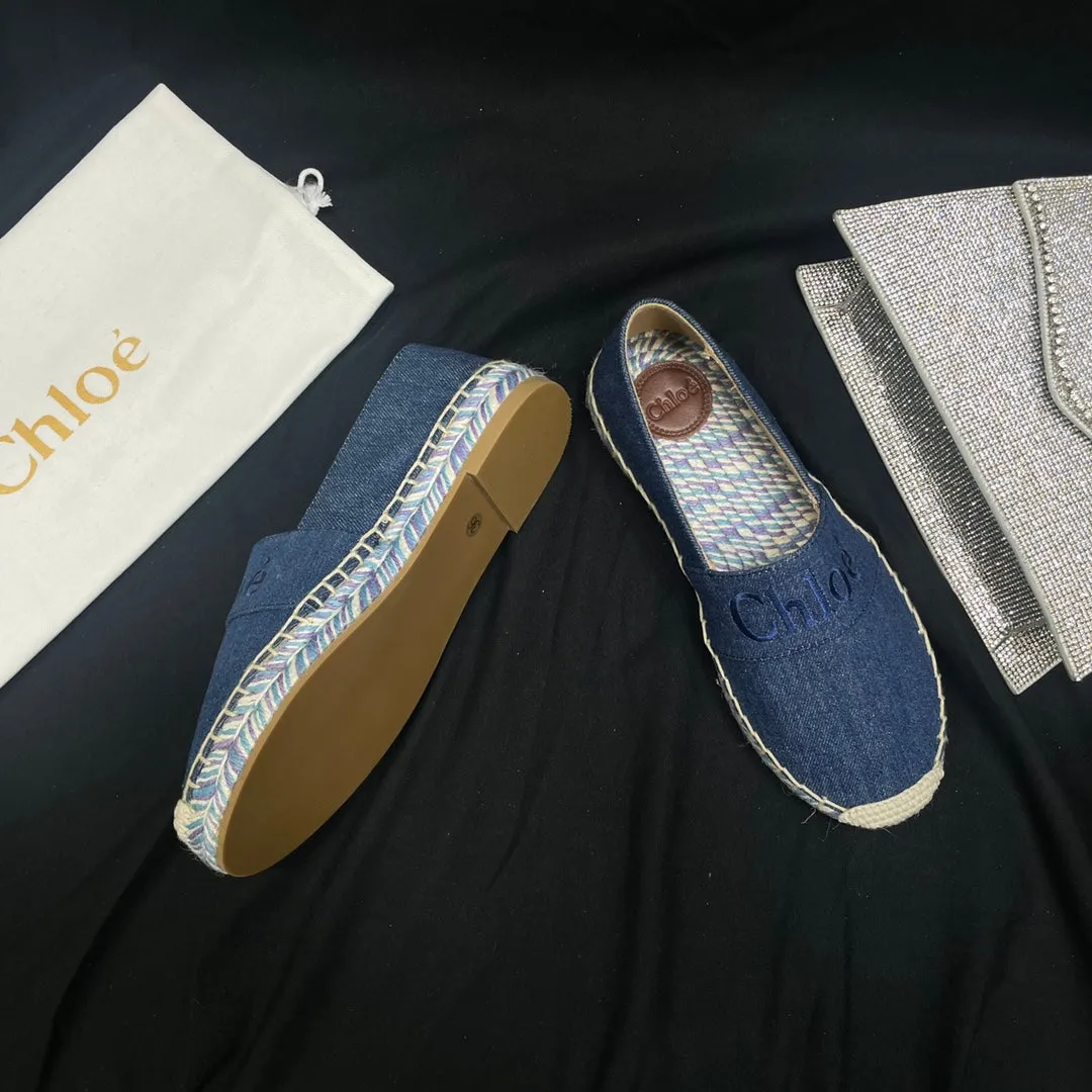 CHLOÉ DENIM IN NAVY COLORFUL LOAFER BLUE AND WOVEN Quick resolution Affordable luxury RAFFIA