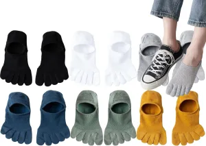 CHUNFO Mens Ankle Toe Socks Five Finger Cotton Cushioned Running Crew Hiking Sock Size 6-9.5