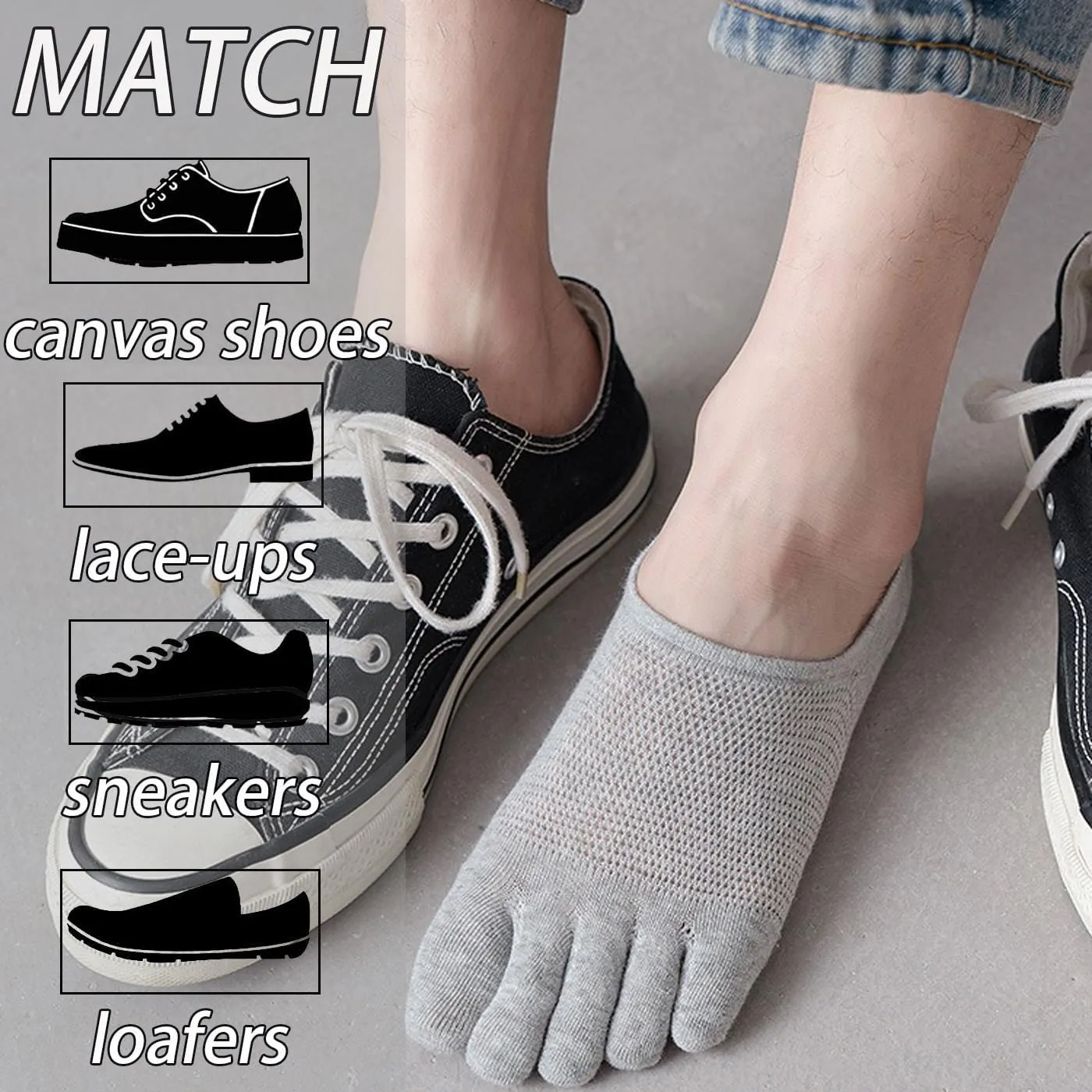 CHUNFO Mens Ankle Toe Socks Five Finger Cotton Cushioned Running Crew Hiking Sock Size 6-9.5