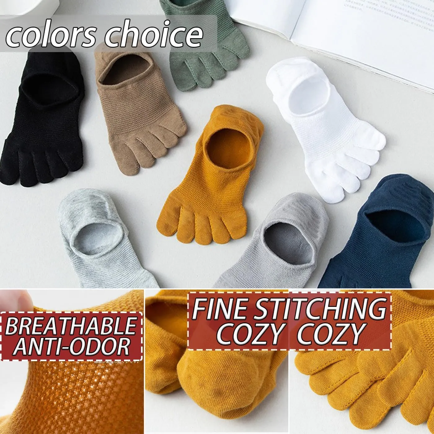 CHUNFO Mens Ankle Toe Socks Five Finger Cotton Cushioned Running Crew Hiking Sock Size 6-9.5