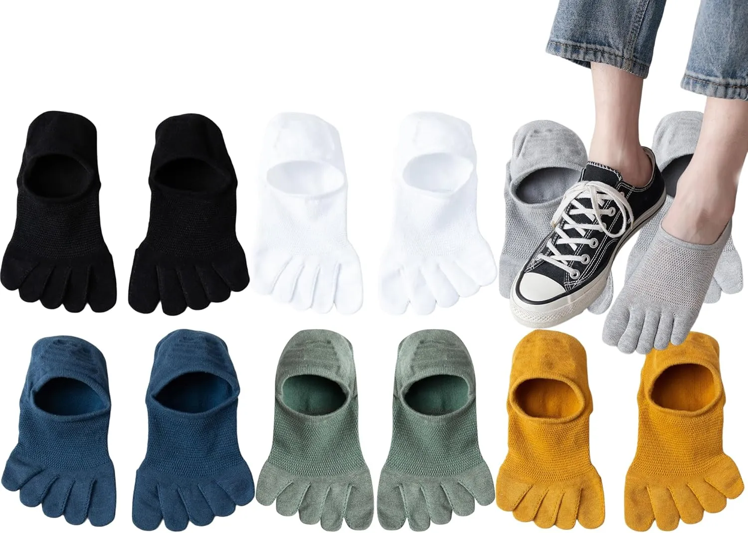 CHUNFO Mens Ankle Toe Socks Five Finger Cotton Cushioned Running Crew Hiking Sock Size 6-9.5