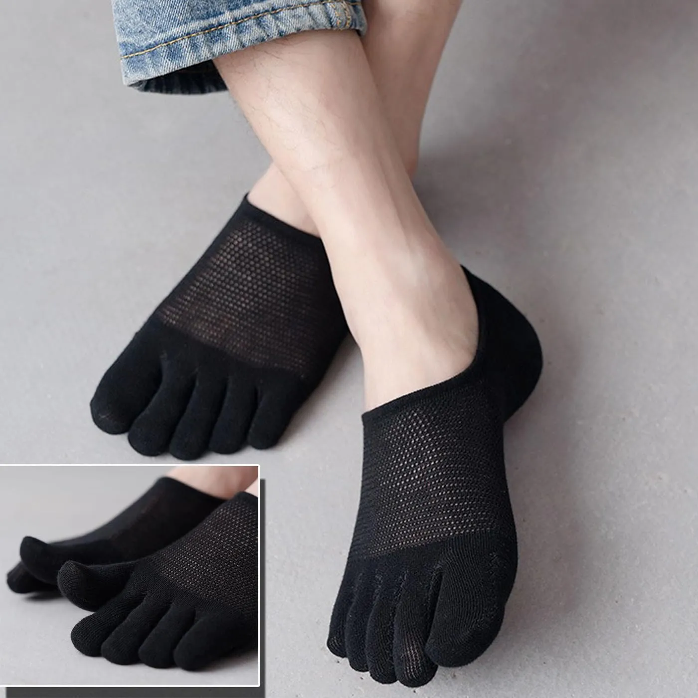 CHUNFO Mens Ankle Toe Socks Five Finger Cotton Cushioned Running Crew Hiking Sock Size 6-9.5
