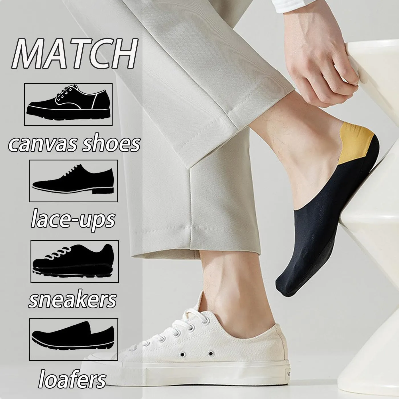 CHUNFO Mens No Show Socks Flat Non Slip Grips Invisible Loafers Sneaker Ice Silk Cotton Sock Footie Size 5.5-11