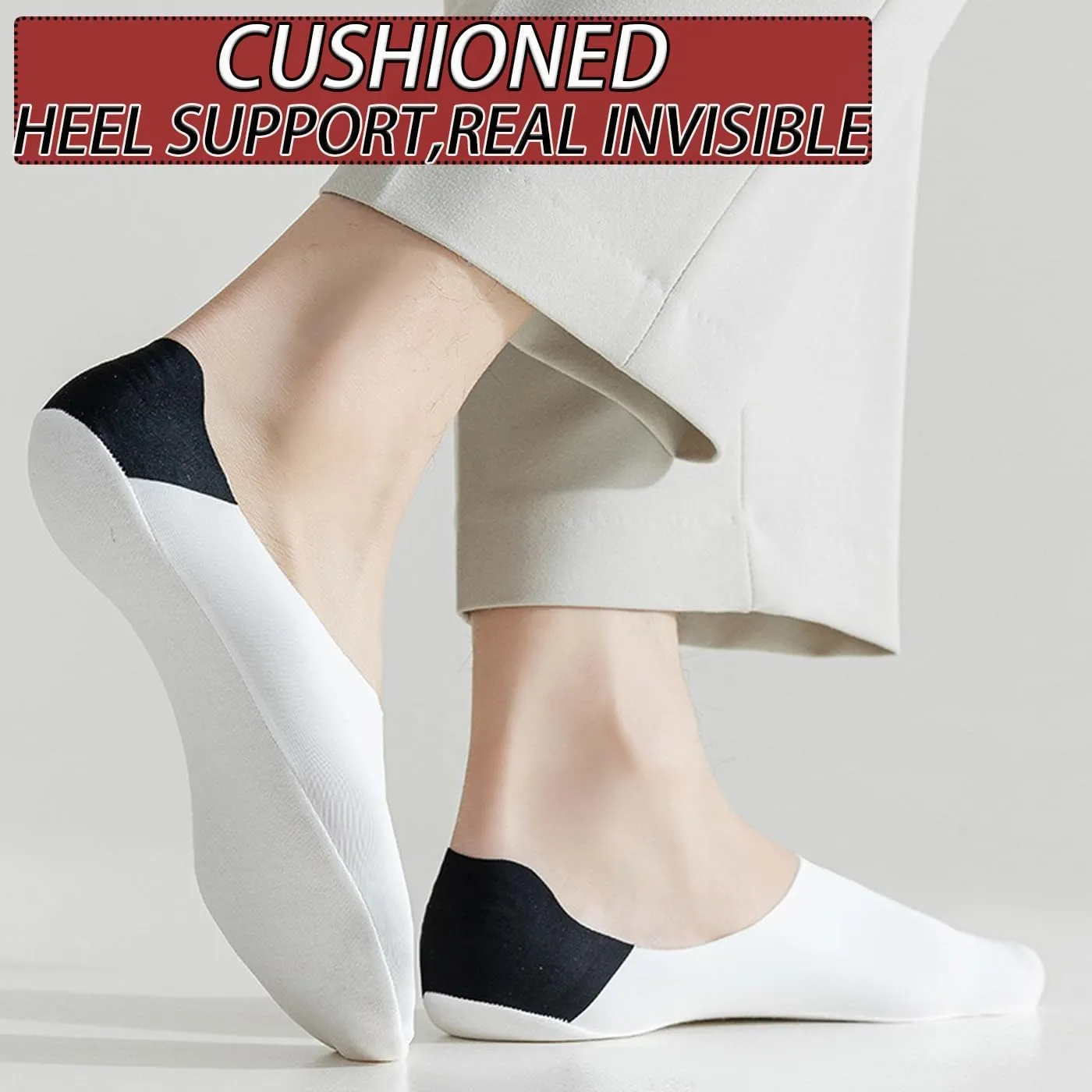 CHUNFO Mens No Show Socks Flat Non Slip Grips Invisible Loafers Sneaker Ice Silk Cotton Sock Footie Size 5.5-11