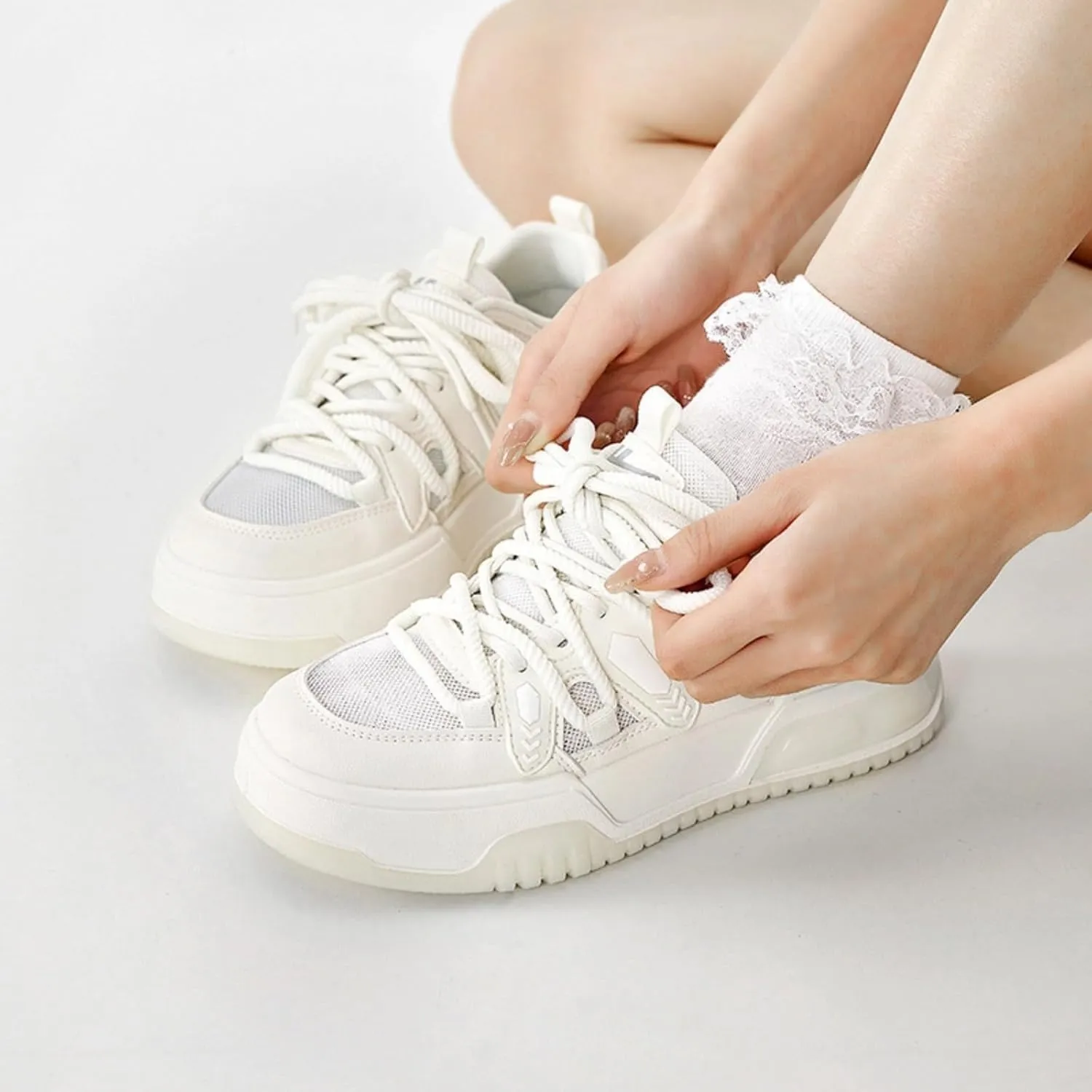 Chunky Platform Sneakers for Women, Breathable Mesh Inner Casual Walking Shoes with Stylish Strap Thick Sole
