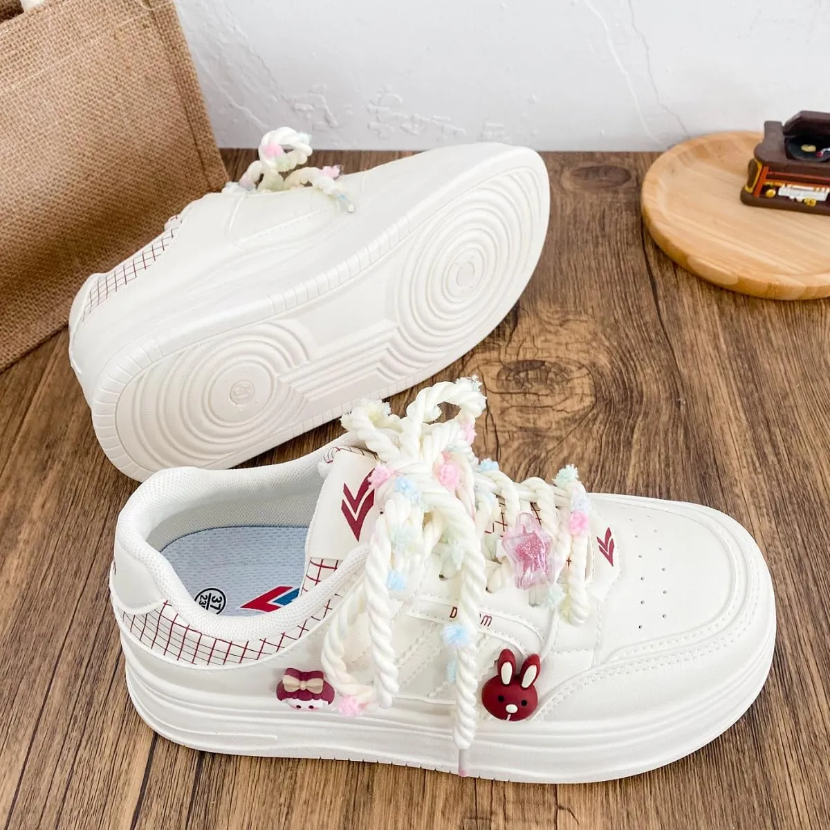 Chunky Platform Sneakers for Women with Charm White Skate Shoes Sport, Travel Casual Walking for Student Back to School
