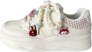 Chunky Platform Sneakers for Women with Charm White Skate Shoes Sport, Travel Casual Walking for Student Back to School