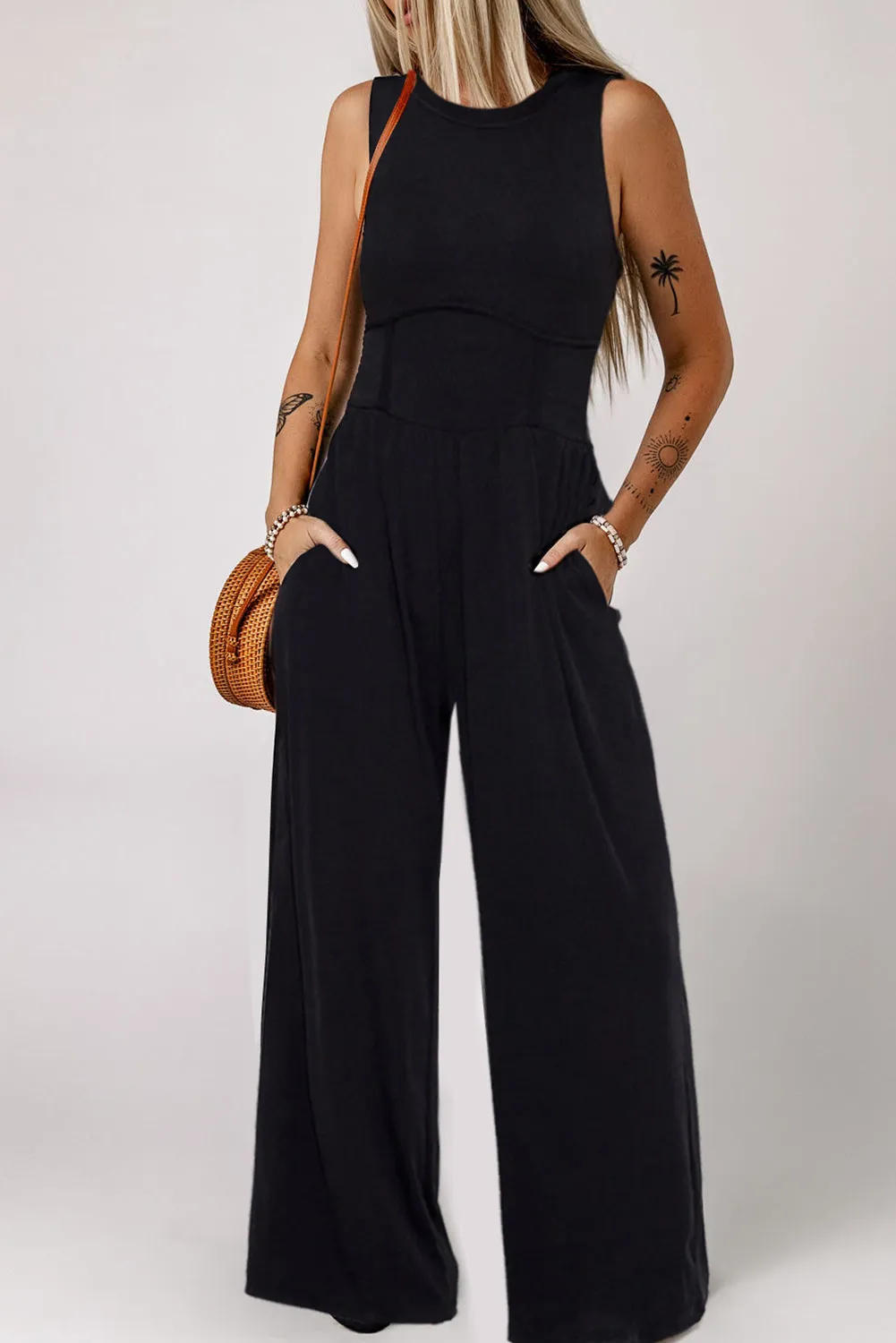 Cinched Waist Wide Leg Jumpsuit Noirva