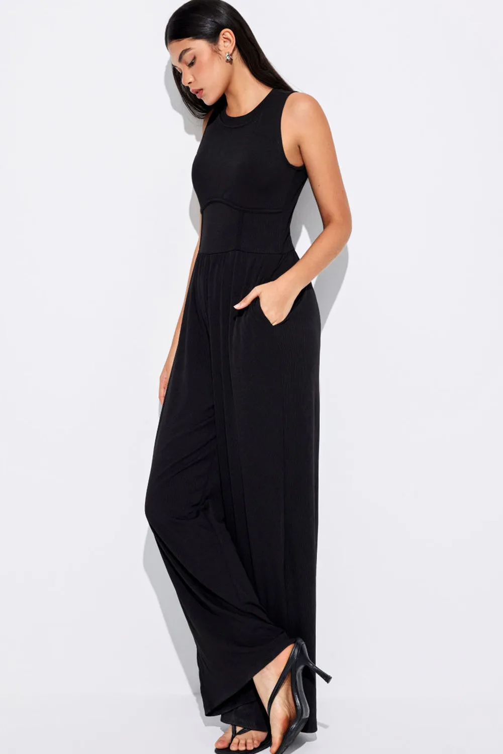 Cinched Waist Wide Leg Jumpsuit Noirva