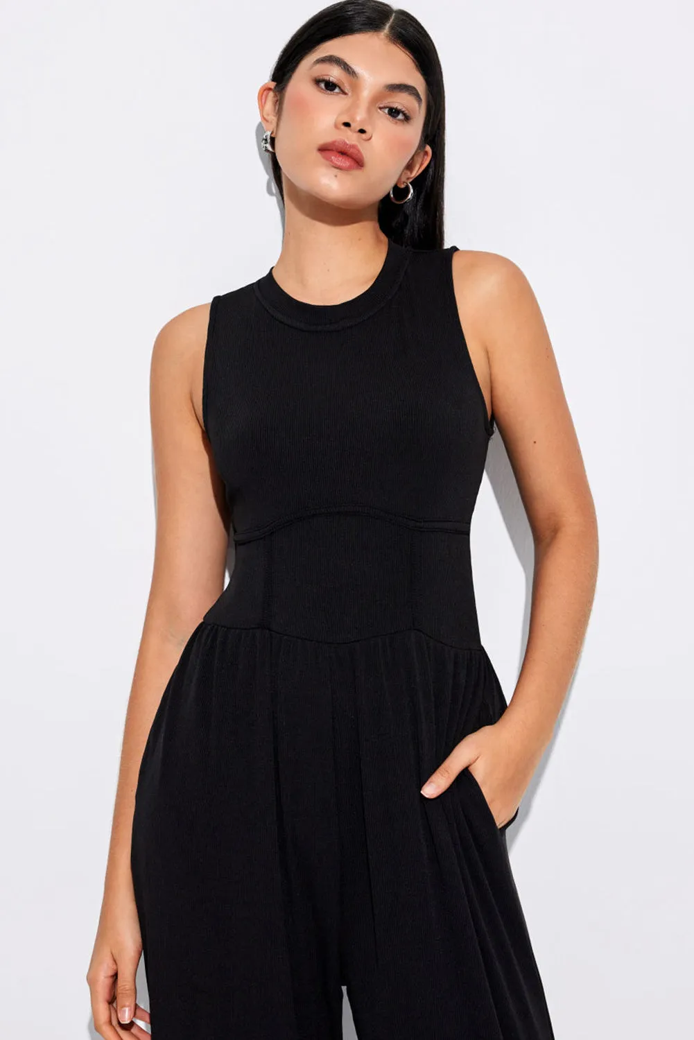Cinched Waist Wide Leg Jumpsuit Noirva
