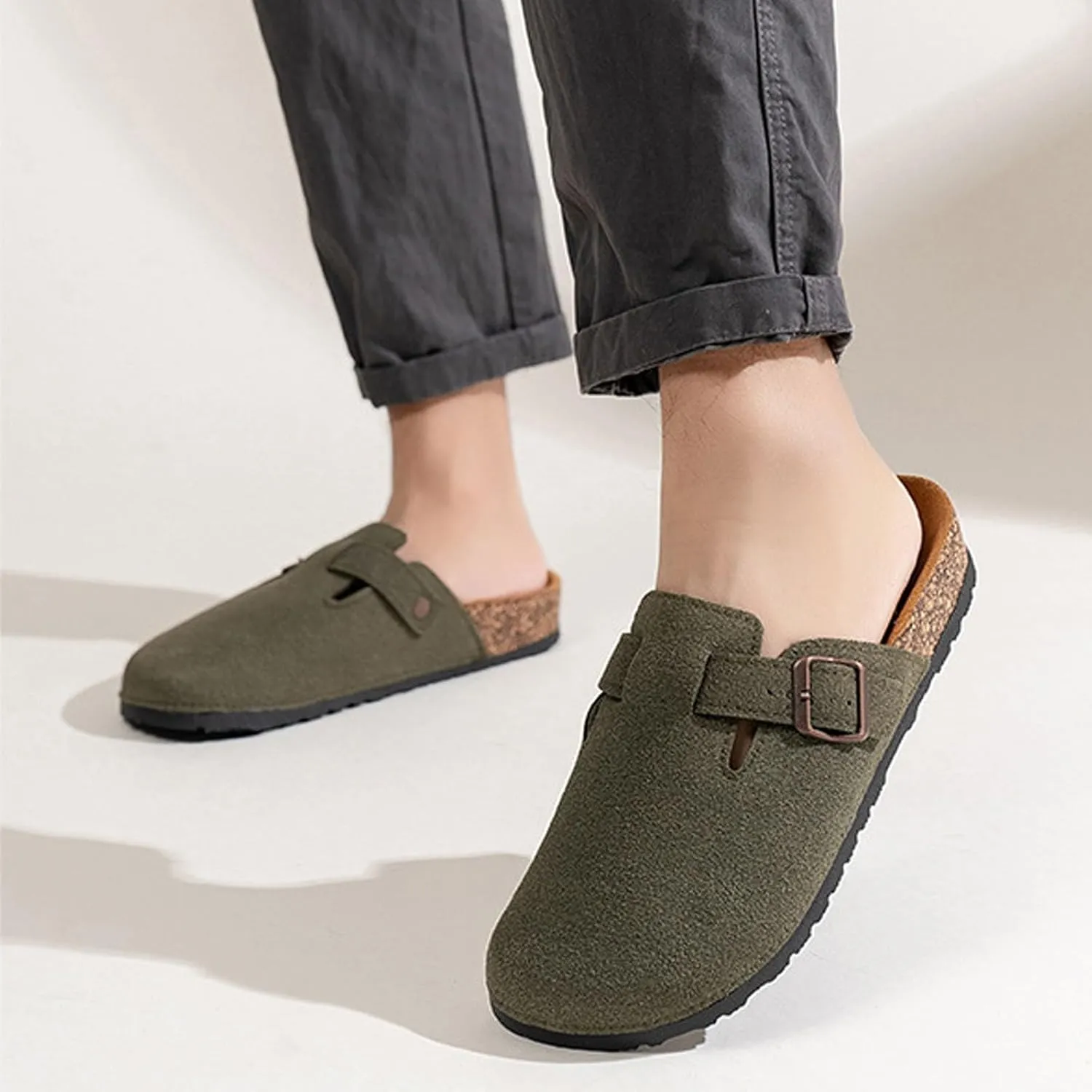 Clogs for Women Platform Suede Soft Clogs Classic Cork Clog Antislip Slippers Waterproof Mules House Sandals Buckle