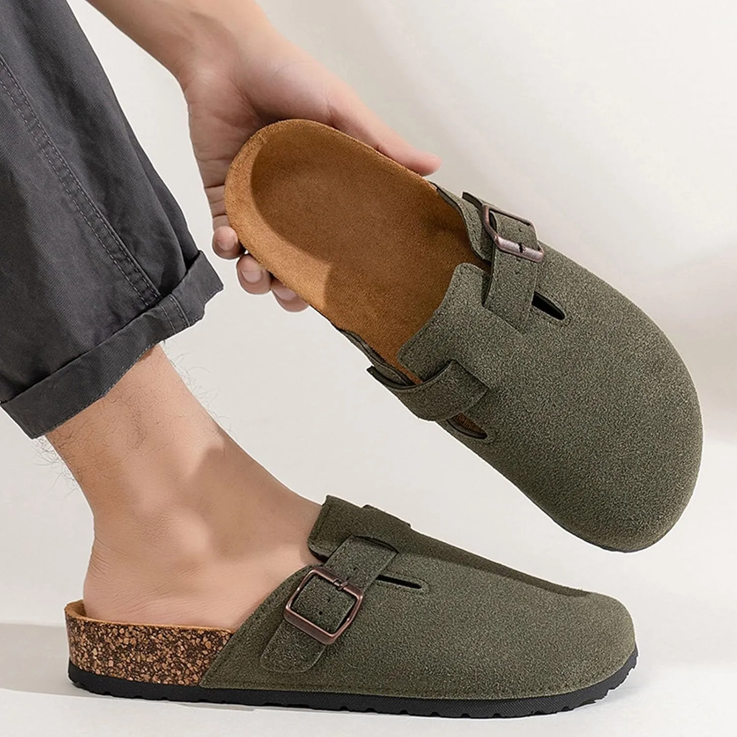 Clogs for Women Platform Suede Soft Clogs Classic Cork Clog Antislip Slippers Waterproof Mules House Sandals Buckle
