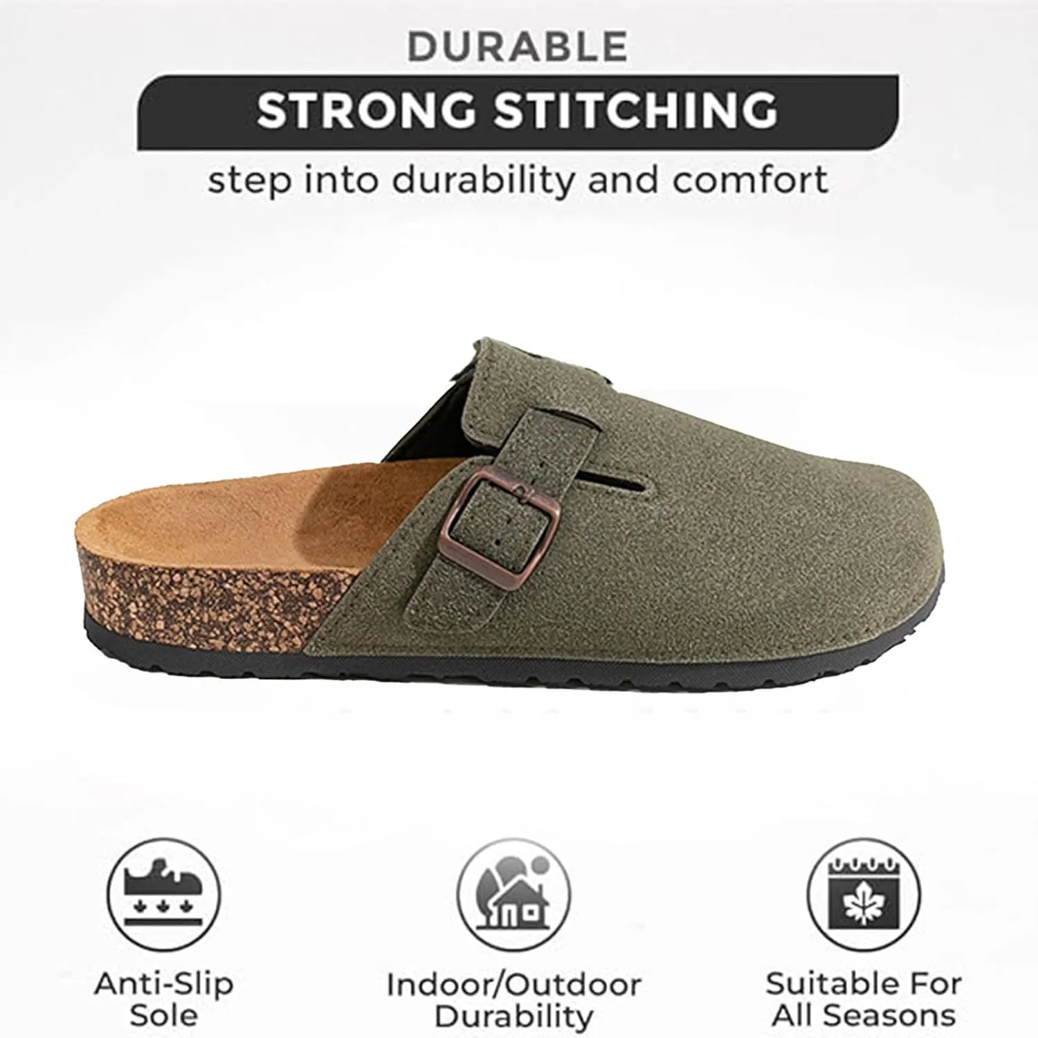 Clogs for Women Platform Suede Soft Clogs Classic Cork Clog Antislip Slippers Waterproof Mules House Sandals Buckle