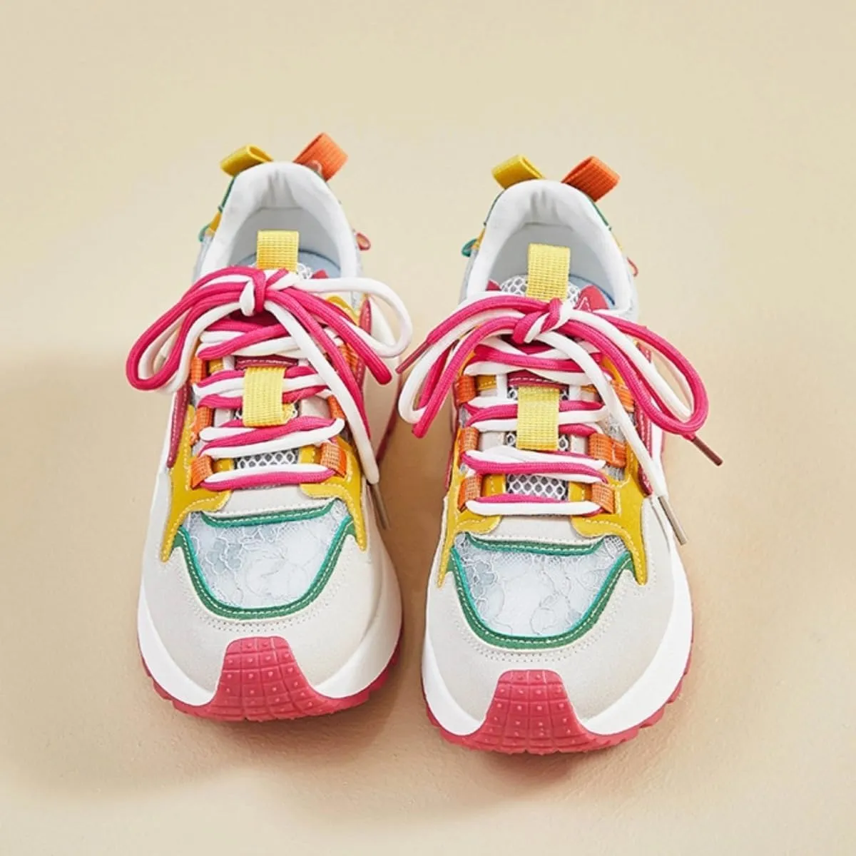 Color-Blocked Chunky Sneakers for Women & Girls Trendy Platform 4.5cm Walking Shoes for Travel & Gifts