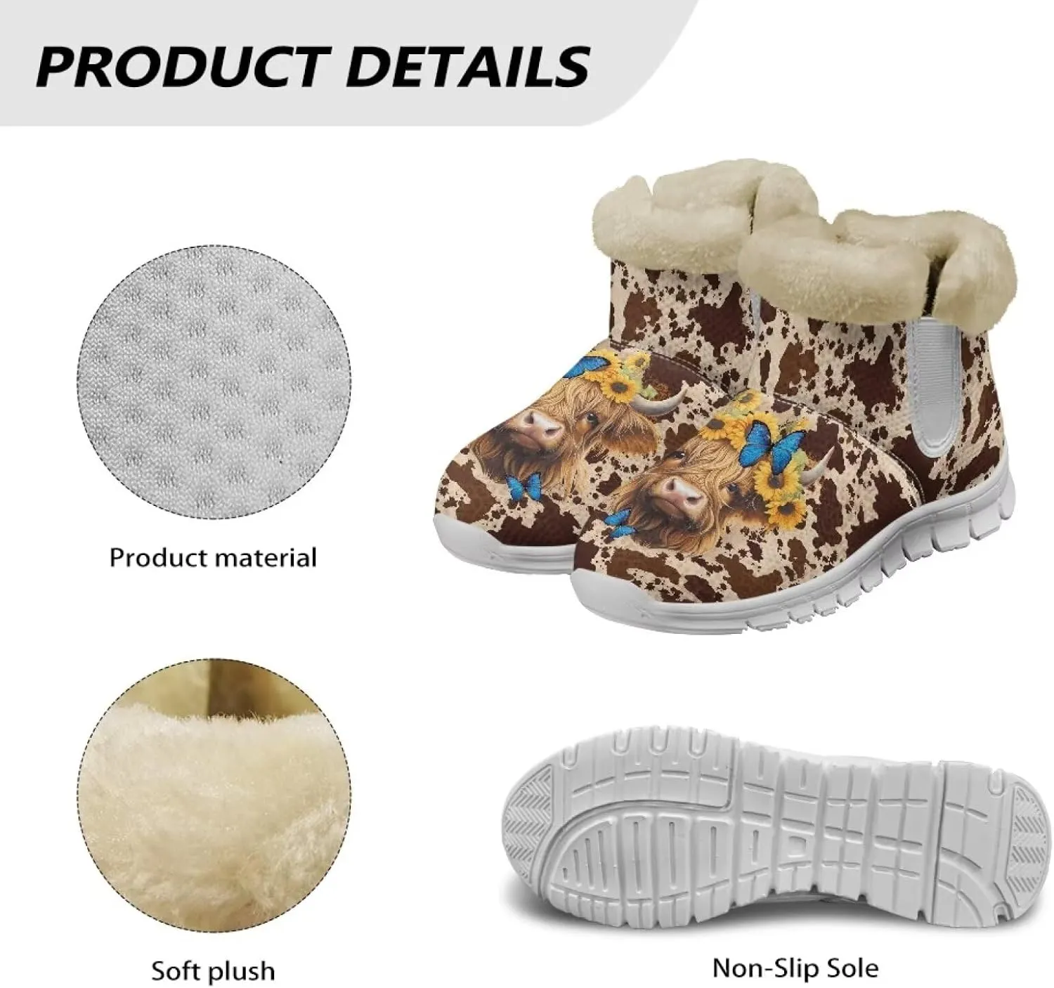 Coloranimal Womens Booties Winter Boots Womens Fuzzy Boots Winter Shoes Warm Fur Lined Snow Boots Ankle Boots Anti Skid Walking Boots