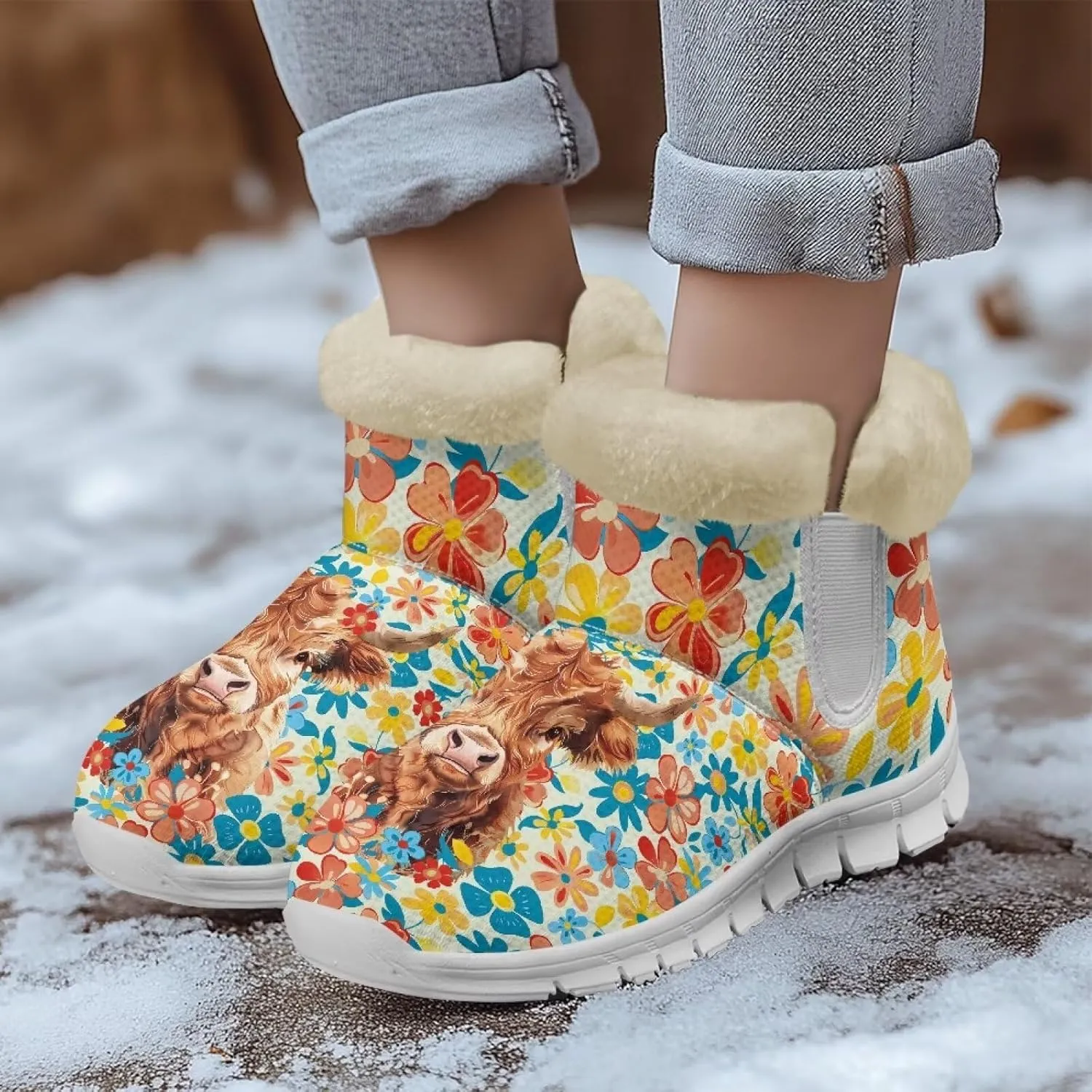 Coloranimal Womens Booties Winter Boots Womens Fuzzy Boots Winter Shoes Warm Fur Lined Snow Boots Ankle Boots Anti Skid Walking Boots