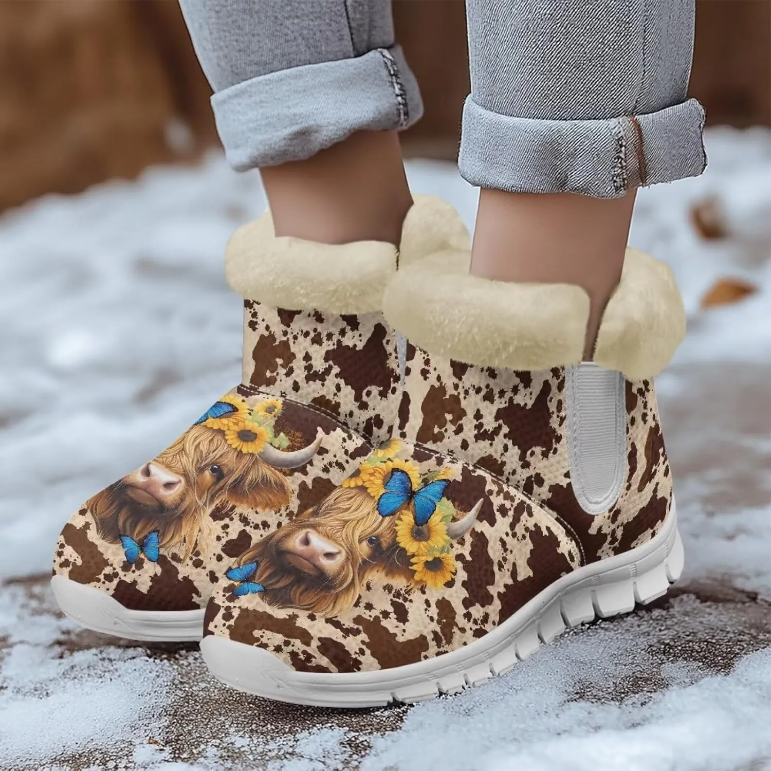 Coloranimal Womens Booties Winter Boots Womens Fuzzy Boots Winter Shoes Warm Fur Lined Snow Boots Ankle Boots Anti Skid Walking Boots