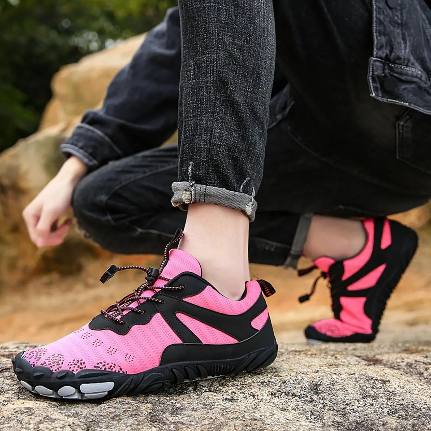Comfortable Amphibious Water Shoes for Men Women Quick Drying Wading Shoes Non Slip Summer Hiking Sneakers with Breathable Mesh Knit Cushion Indoor Workout Sneakers with Adjustable Lace Women Men