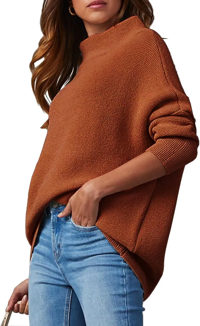 cordat Women's 2024 Turtleneck Long Sleeve Loose Oversized Chunky Knitted Pullover Sweater Jumper Tops