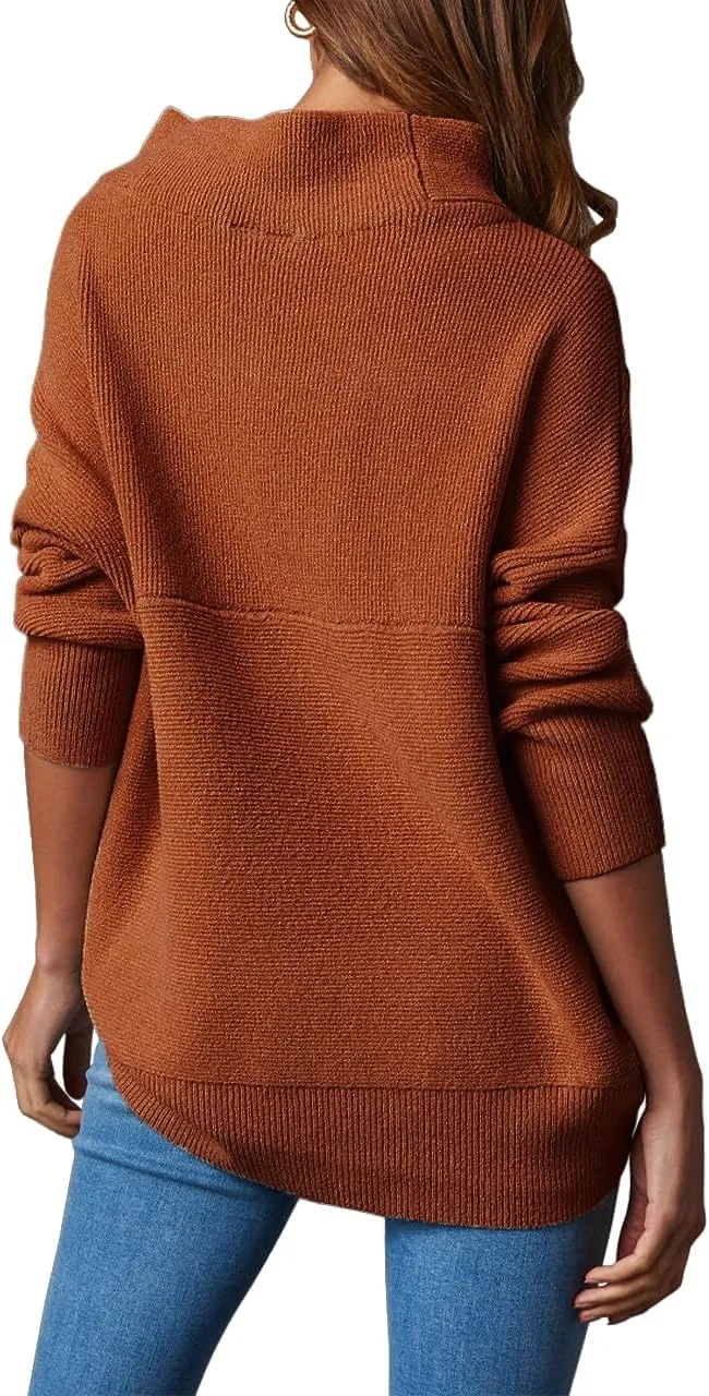 cordat Women's 2024 Turtleneck Long Sleeve Loose Oversized Chunky Knitted Pullover Sweater Jumper Tops