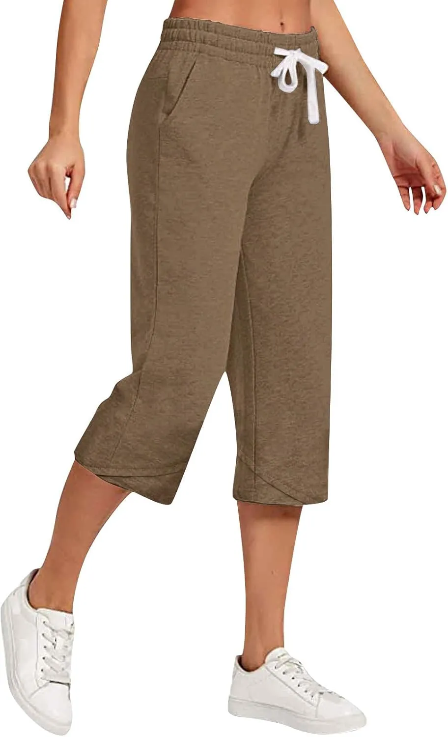 Cotton Linen Capri Pants for Women 2025 Casual Summer Drawstring Below The Knee Length Cropped Trouser with Pockets