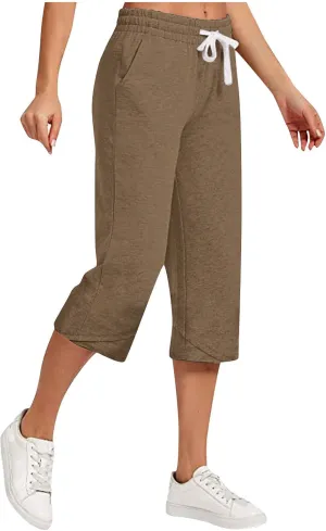 Cotton Linen Capri Pants for Women 2025 Casual Summer Drawstring Below The Knee Length Cropped Trouser with Pockets