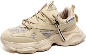 Couple Daddy Shoes Breathable Style of All Matching Thick Sole Single Shoes Trend Casual Shoes (Beige, Big Kid, Men, 12, Numeric, US Footwear Size System, Medium)