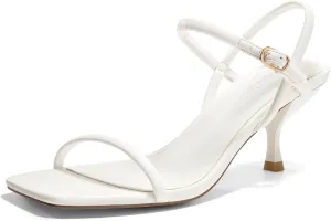 Coutgo Womens Strappy Kitten Heels Open Square Toe Sandals Buckle Ankle Strap Summer Dress Shoes