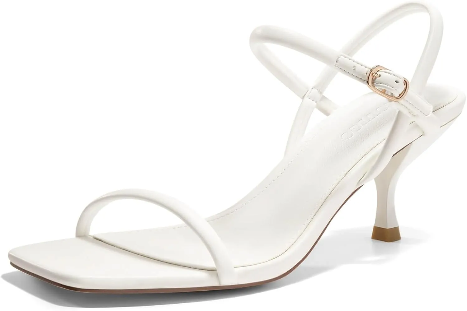 Coutgo Womens Strappy Kitten Heels Open Square Toe Sandals Buckle Ankle Strap Summer Dress Shoes
