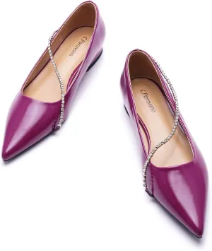 C.Paravano Crystal Chain Pointed Toe Flats Comfortable Party Dressy Shoes for Women Designer Shoes Women's Flats