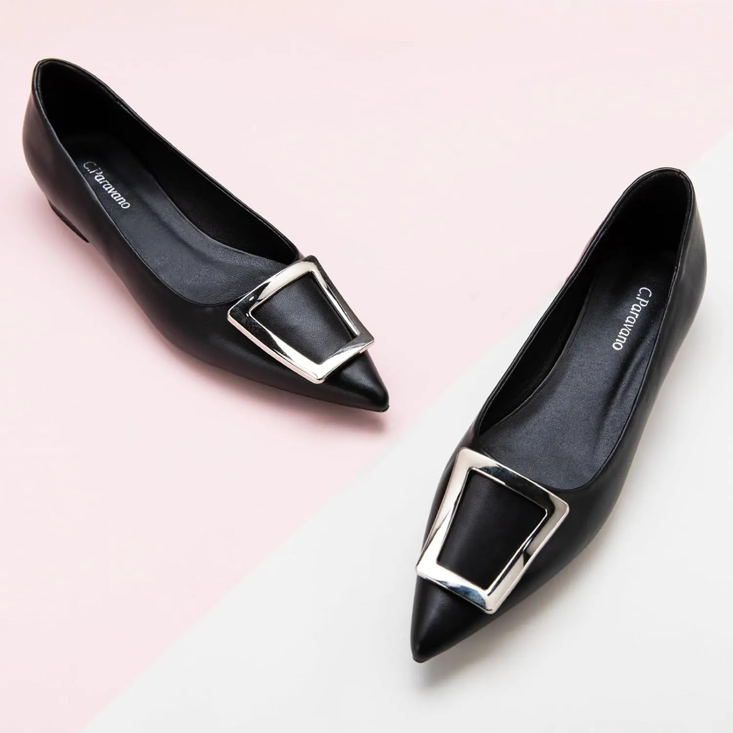 C.Paravano Flats Shoes for Women Pointed Toe Flats Dressy Flats Ballet Flats Shoes Patent Leather Shoes Comfortable Slip On Flat
