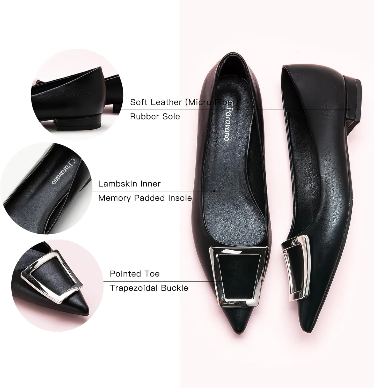 C.Paravano Flats Shoes for Women Pointed Toe Flats Dressy Flats Ballet Flats Shoes Patent Leather Shoes Comfortable Slip On Flat