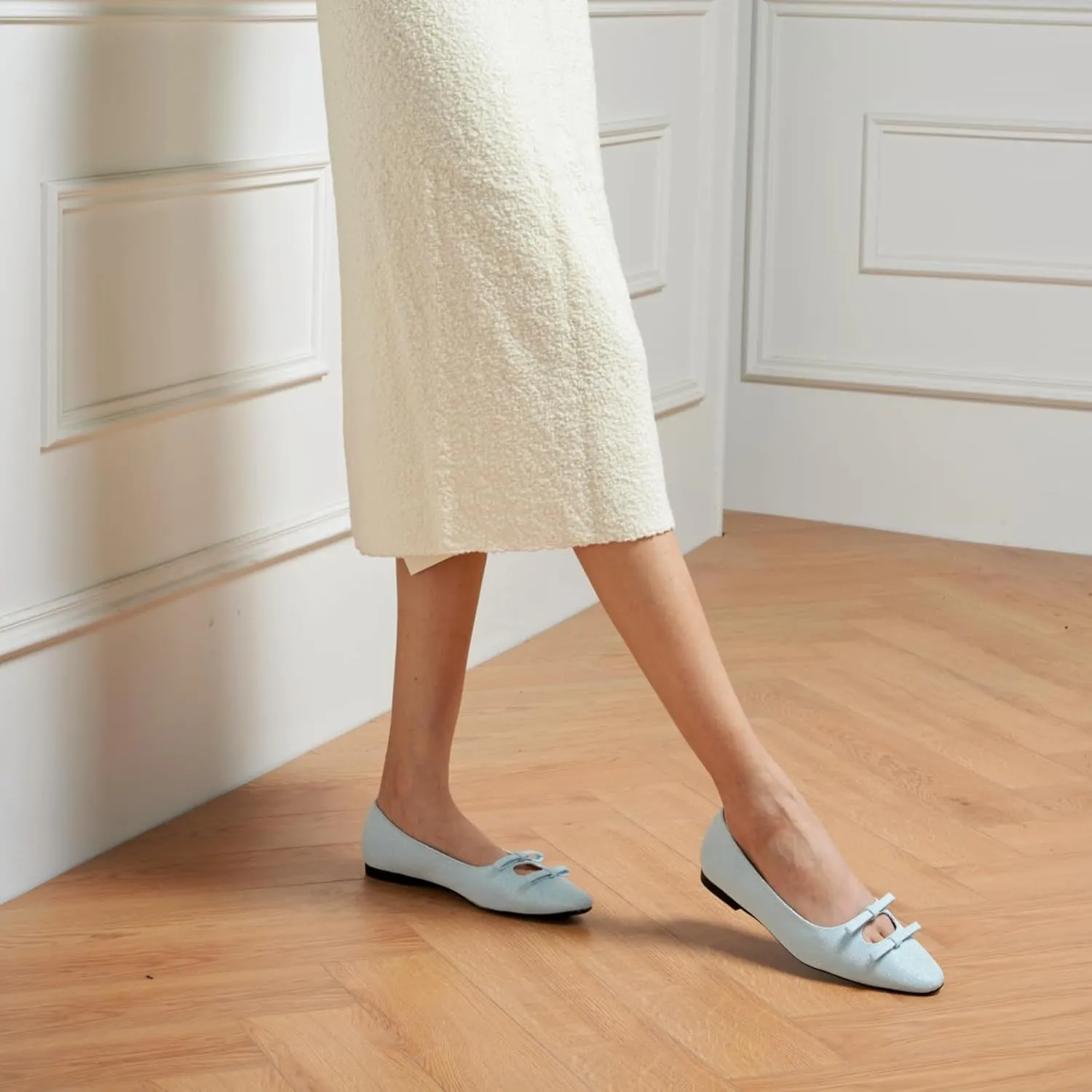 C.Paravano Women's Ballet Flats Bowknot Hollow-Out Design Round Toe Dress Shoes for Women Comfortable Business Office Work Casual Shoes