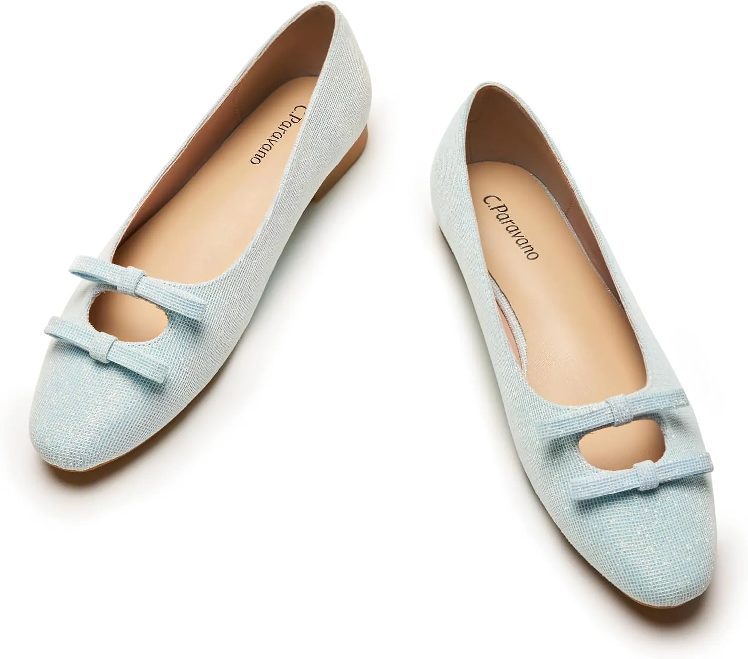C.Paravano Women's Ballet Flats Bowknot Hollow-Out Design Round Toe Dress Shoes for Women Comfortable Business Office Work Casual Shoes