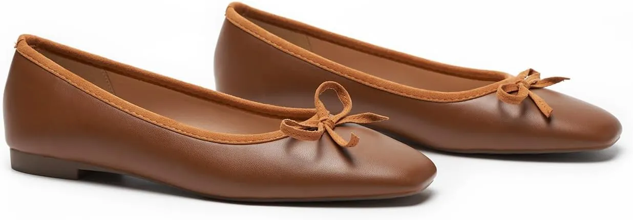 C.Paravano Women's Ballet Flats, Comfortable Slip On Round Toe Flat Shoes, Casual Walking Shoes for Women, Slip-On Bow Dressy Flats for Work Office & Wedding Party