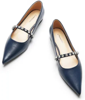 C.Paravano Women’s Flats Pointed Toe Crystal Strap Comfortable Slip On Shoes for Wedding Guest, Office, Cocktail Party, Date Night, Business Casual