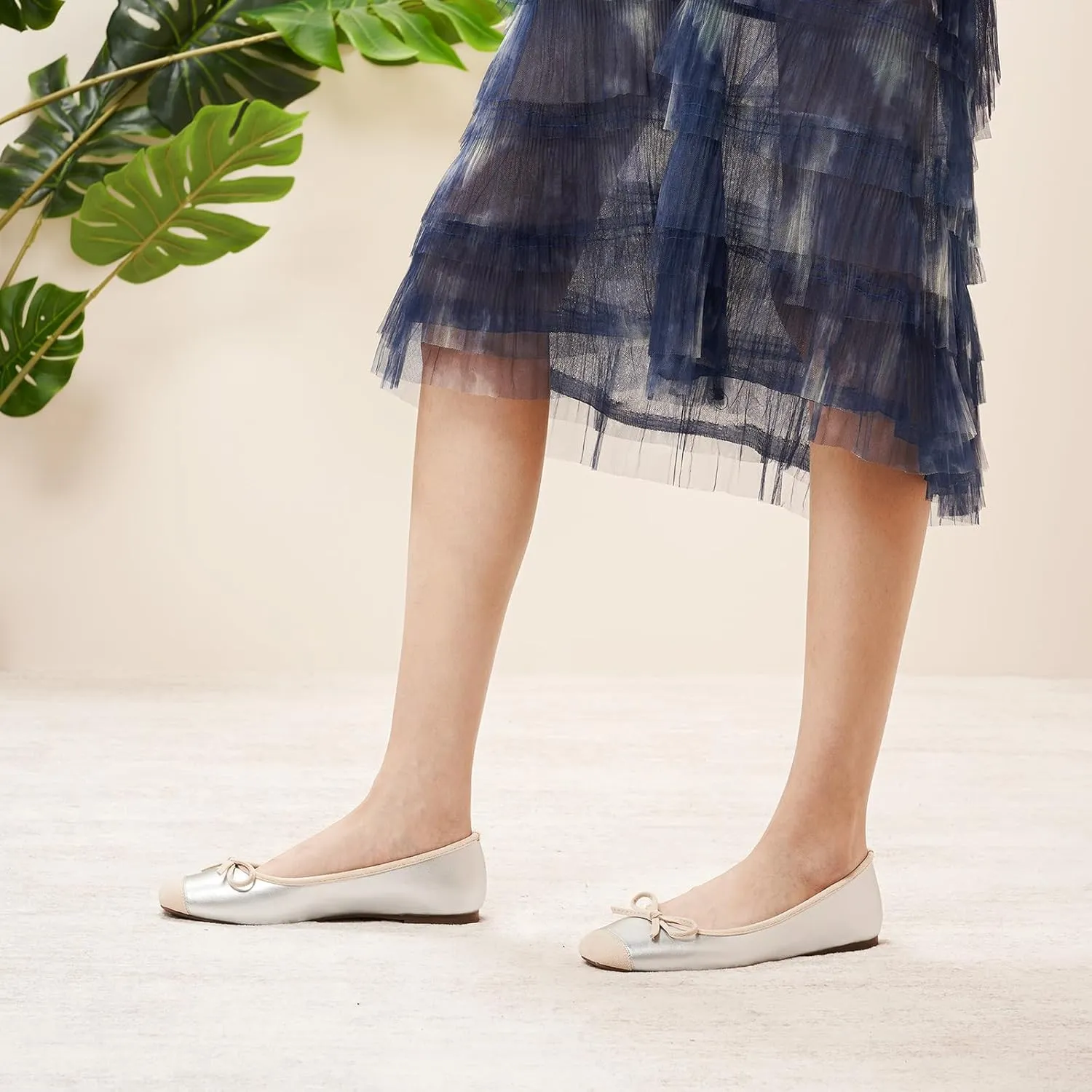 C.Paravano Women's Flats with Bowknot | Casual Slip On Dress Shoes | Comfortable Square Toe Shoes | Women Ballet Flats for Wedding Work Office Business