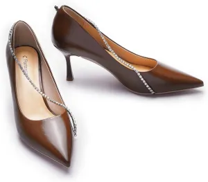 C.Paravano Women's Pumps | Crystal Chain Heels | Pointed Toe Kitten Heel | Comfortable Dress Shoes | Elegant Party Wedding Designer Shoes
