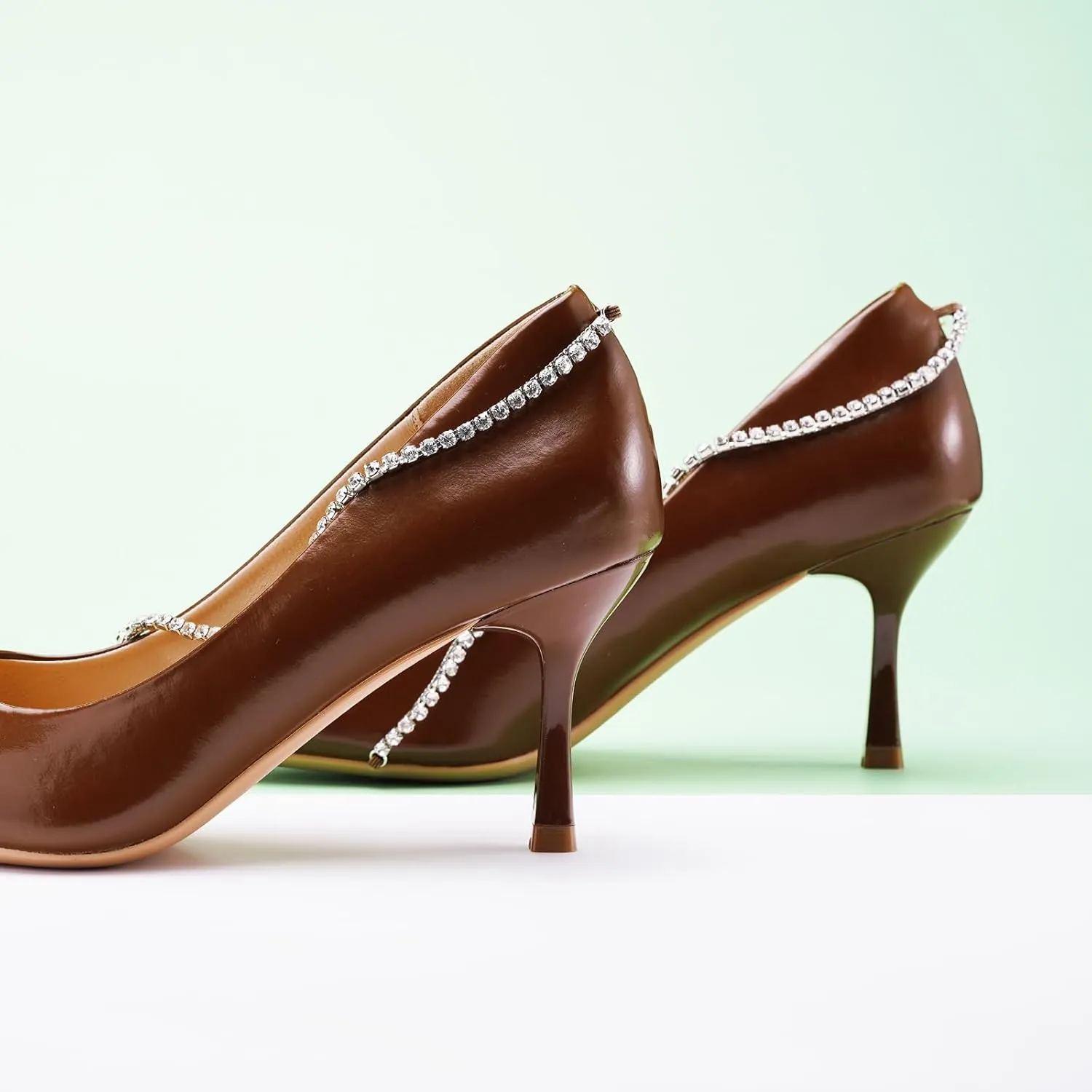 C.Paravano Women's Pumps | Crystal Chain Heels | Pointed Toe Kitten Heel | Comfortable Dress Shoes | Elegant Party Wedding Designer Shoes